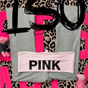 Gray and Pink Striped Leggings